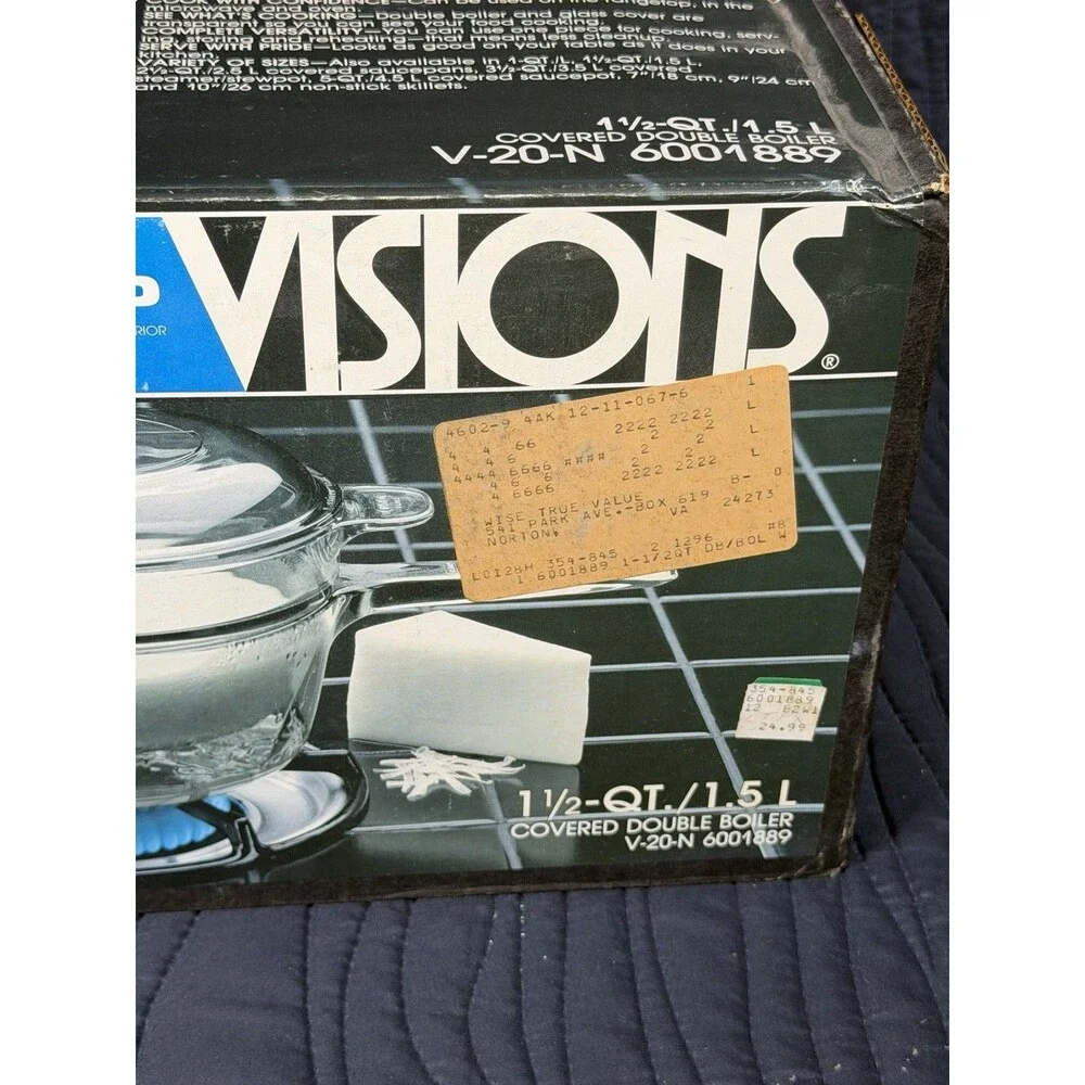 Corning Visions Amber Glass 1.5 Qt Covered Double Boiler V-20-N NOS in Box